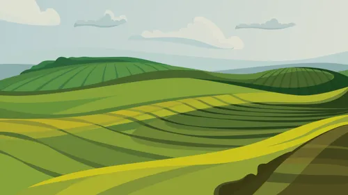 Winding Cropland Under Soft Skies